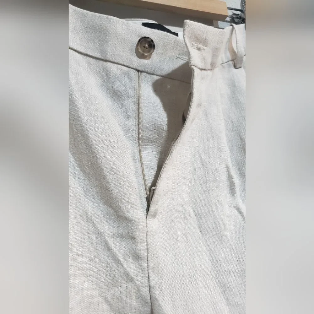 Banana Republic Beige 100% Linen Staright Leg Pants Size 6 Pleated
